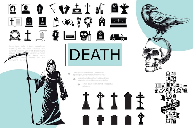 Vector gratuito composición de elementos planos de muerte