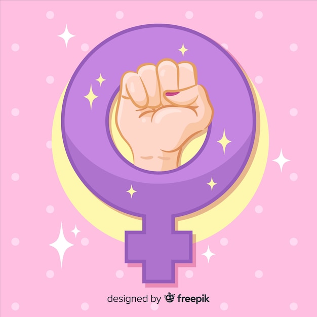 Vector gratuito composición feminista con puño de diseño plano