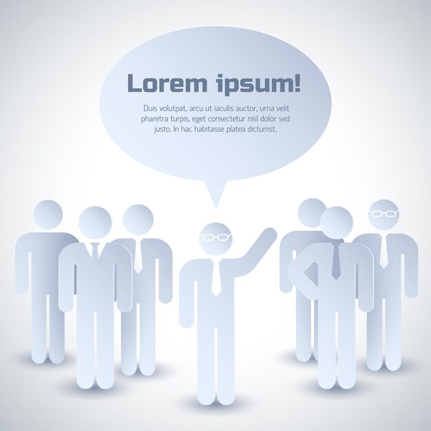 Composición gris de trabajo en equipo con un grupo de personas que escuchan la opinión de su líder
