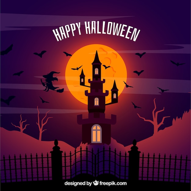 Vector gratuito composición de halloween con casa encantada