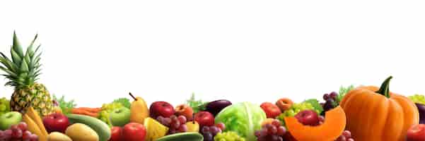 Vector gratuito composición horizontal de frutas y verduras