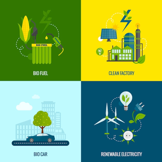 Vector gratuito composición de los iconos planos de energía ecológica