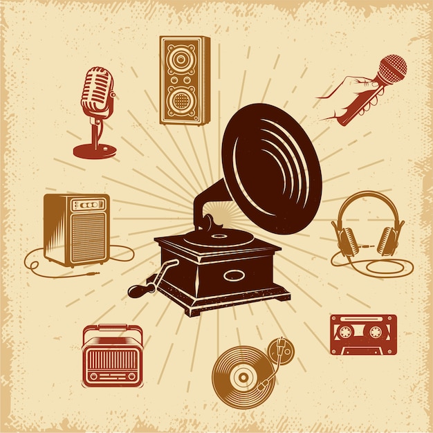 Vector gratuito composición de ilustración vintage de karaoke