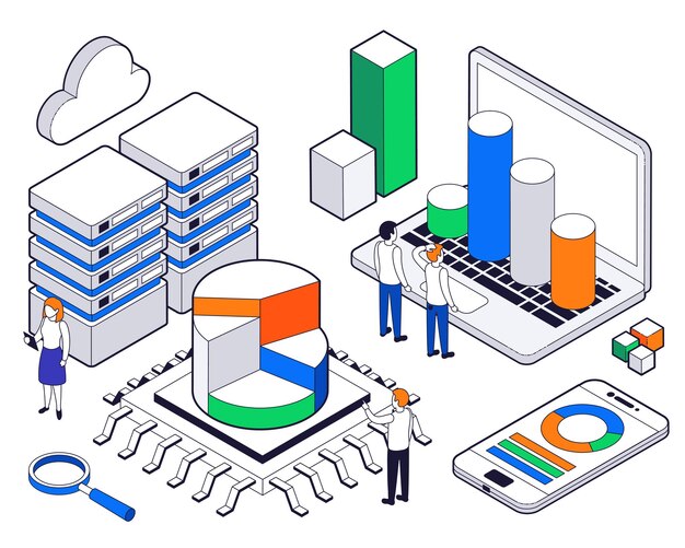 Composición isométrica de análisis de ciencia de big data