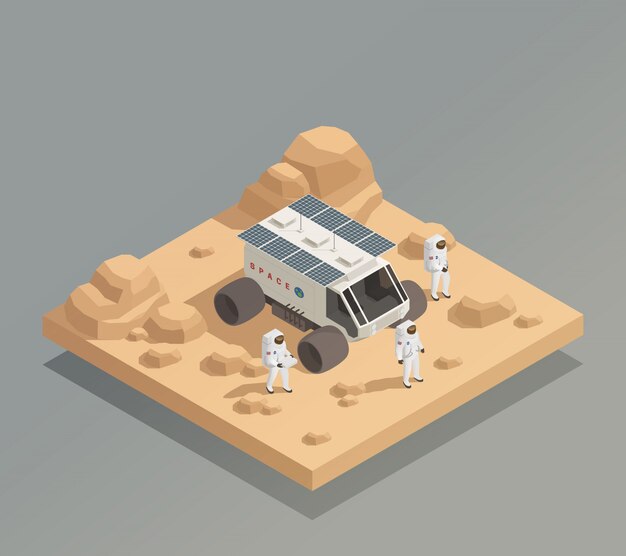 Composición isométrica de los astronautas del planeta planetario