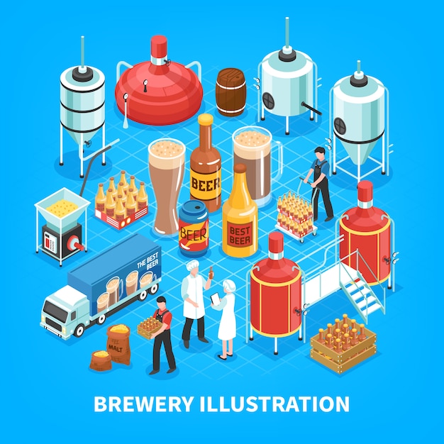 Vector gratuito composición isométrica de cervecería