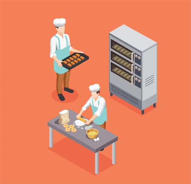 Composición isométrica del chef de confitería