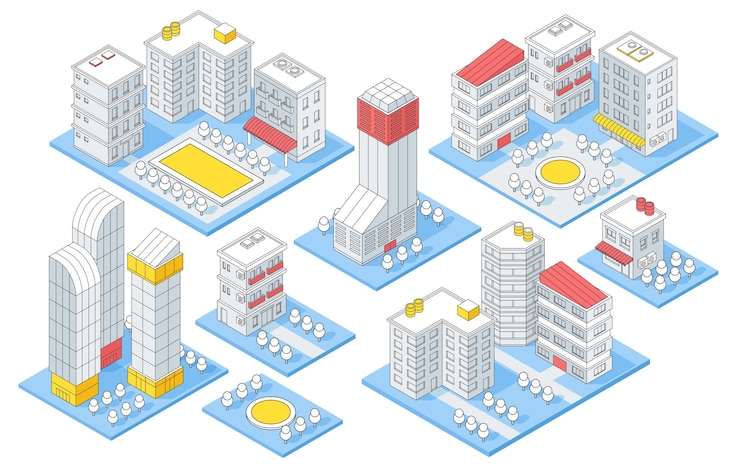 Vector gratuito composición isométrica de la ciudad de ouline