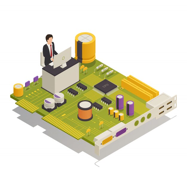 Composición isométrica de componentes electrónicos de semiconductores