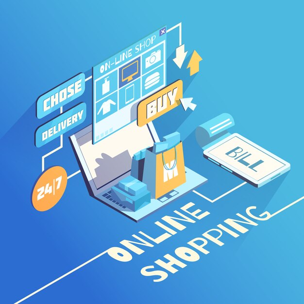 Composición isométrica de compras en línea