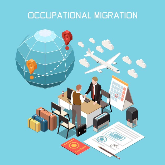 Composición isométrica del desplazamiento de la migración de la movilidad de la población