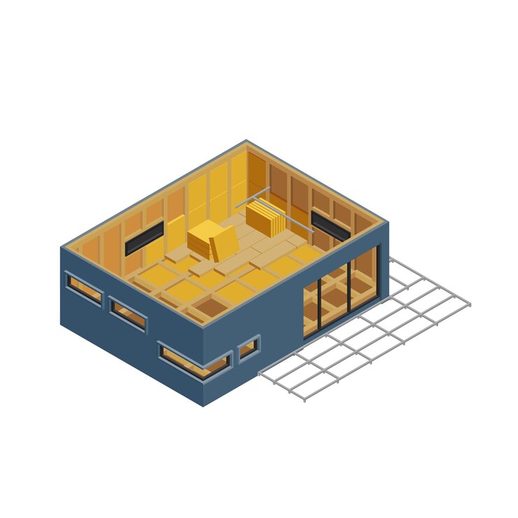 Vector gratuito composición isométrica del edificio de marco modular con imagen aislada de casa en construcción