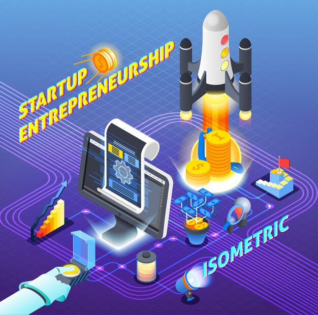 Composición isométrica de emprendimiento