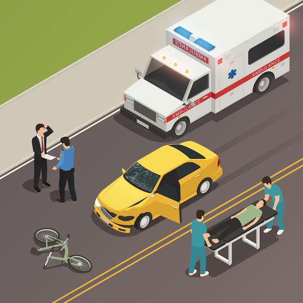 Composición isométrica de la escena del accidente de tráfico
