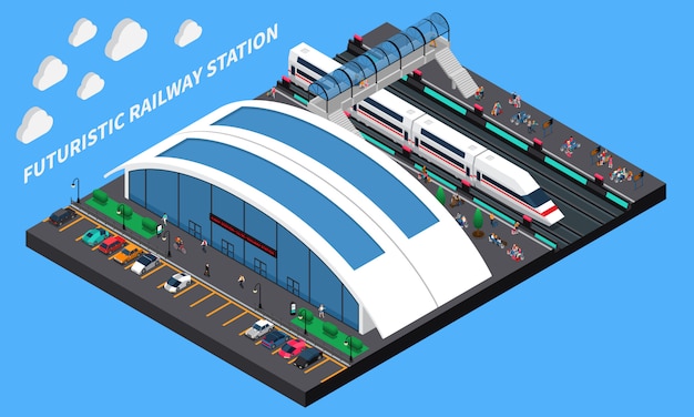 Composición isométrica de la estación de tren futurista