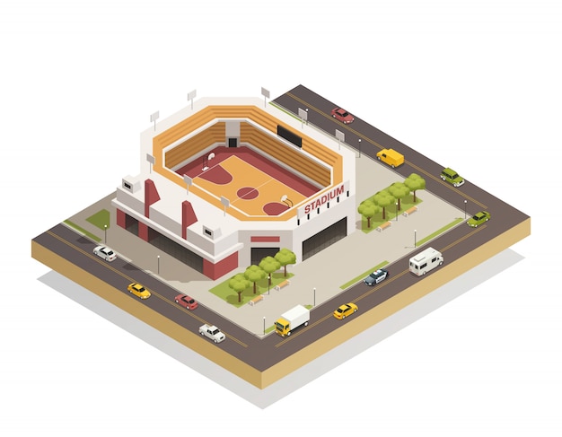 Composición isométrica del estadio de baloncesto Arena
