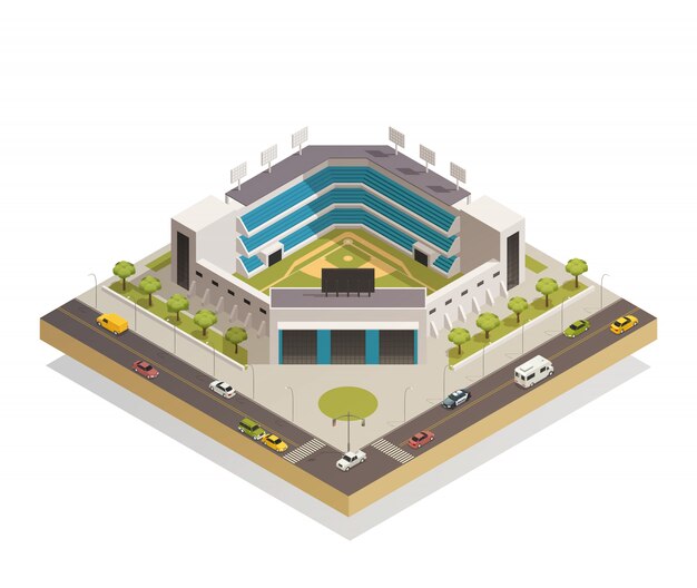Composición isométrica del estadio deportivo de béisbol