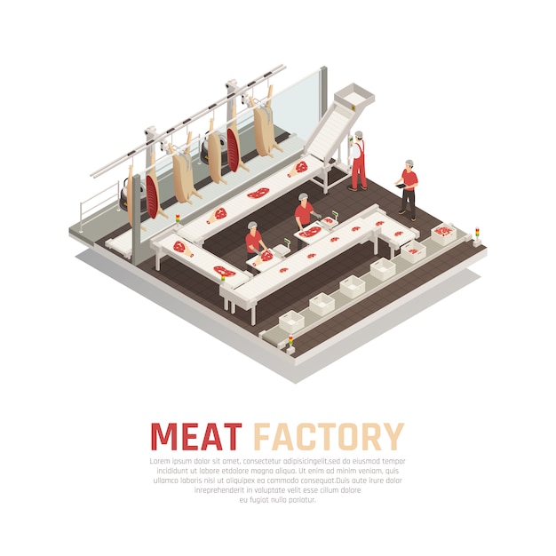 Composición isométrica de la fábrica de carne