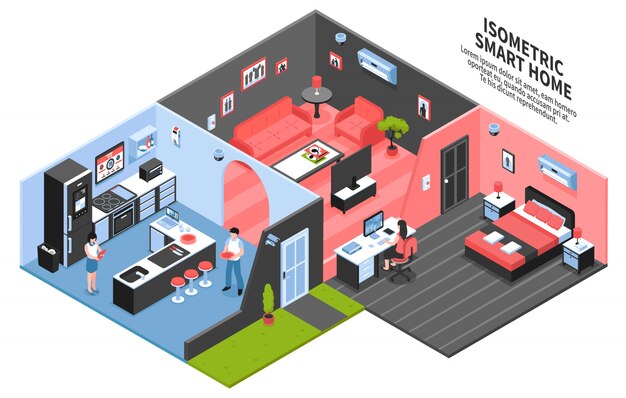 Composición isométrica del hogar inteligente