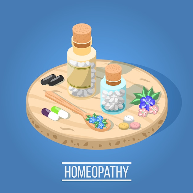 Vector gratuito composición isométrica de la homeopatía