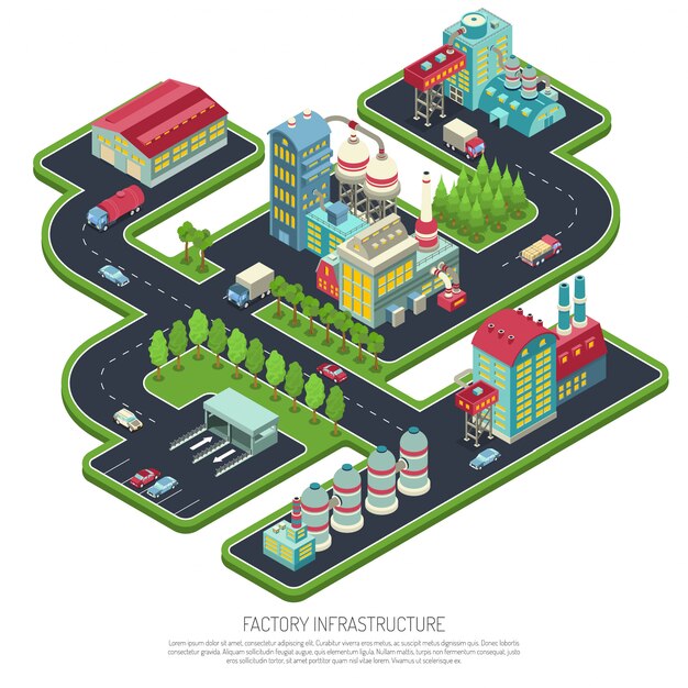 Composición isométrica de infraestructura de fábrica