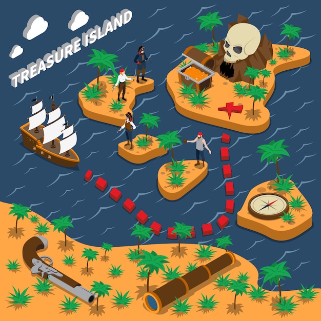 Composición isométrica de la isla del tesoro
