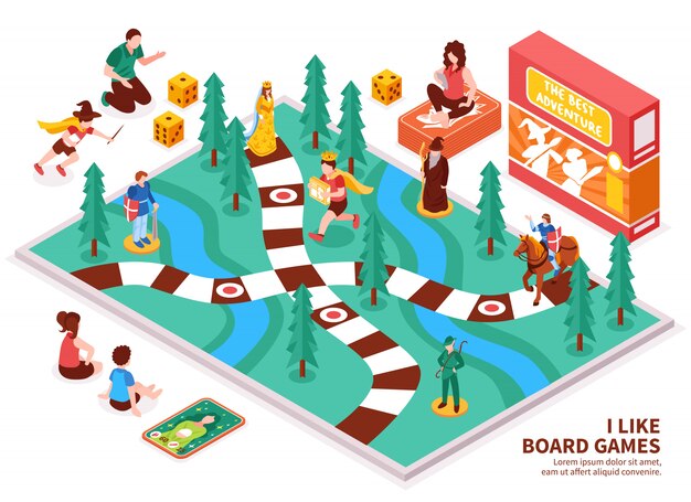 Composición isométrica del juego de mesa