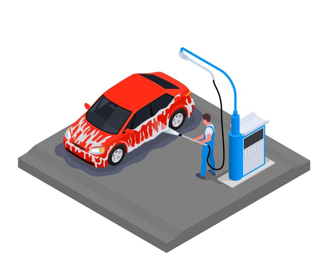 Composición isométrica de lavado de autos