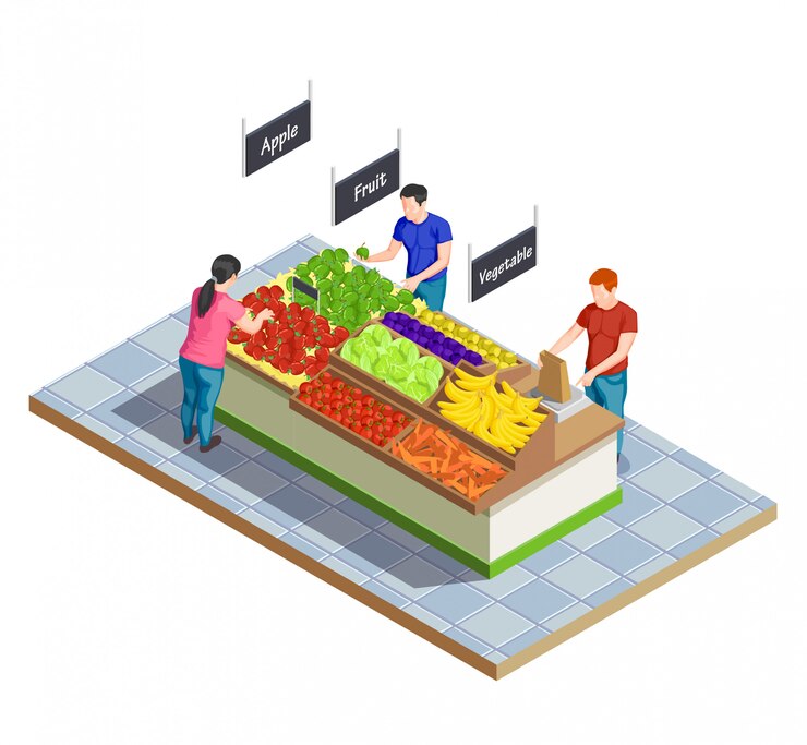 Vector gratuito composición isométrica del mercado de alimentos