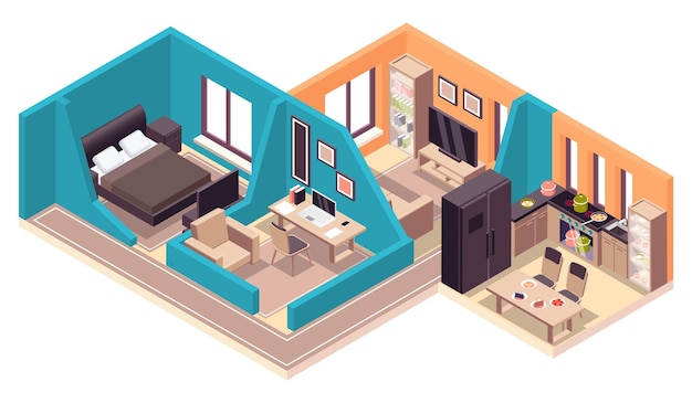 Vector gratuito composición isométrica de muebles de apartamento