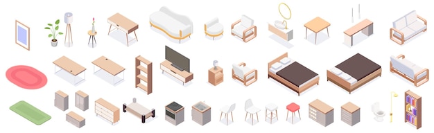 Composición isométrica de muebles con imagen aislada de silla suave moderna en ilustración de vector de fondo en blanco