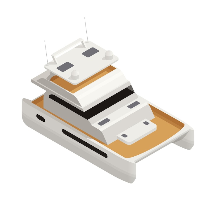 Vector gratuito composición isométrica de navegación con imagen aislada del barco de corte en la ilustración de vector de fondo en blanco