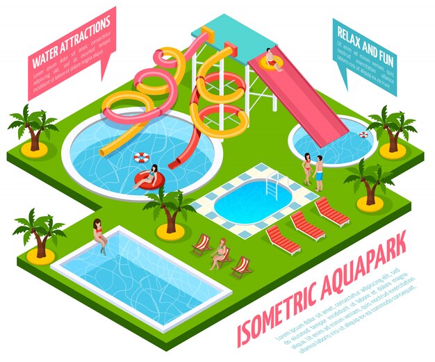 Composición isométrica del parque acuático