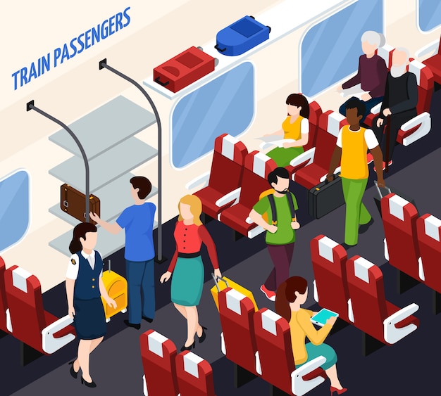 Composición isométrica de pasajeros de tren