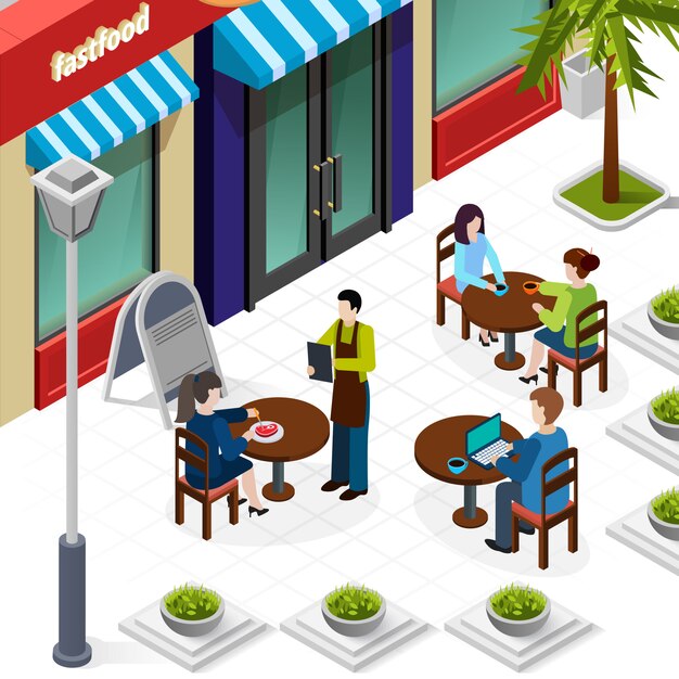 Composición isométrica de personas de almuerzo de negocios