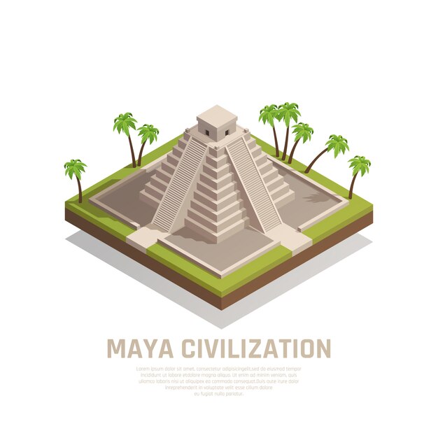 Composición isométrica de la pirámide maya