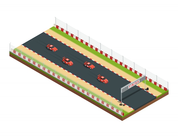 Vector gratuito composición isométrica de pista de carreras con parte de carrera.