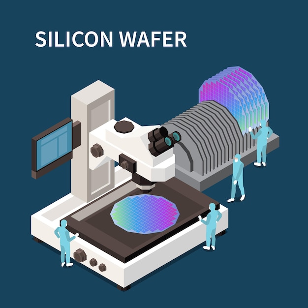 Vector gratuito composición isométrica de producción de chips semiconductores.