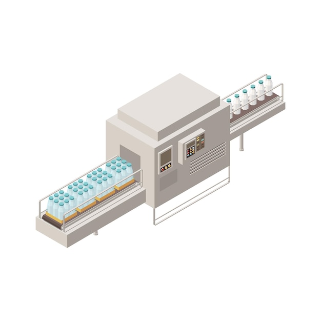 Vector gratuito composición isométrica de producción de leche con imagen aislada de instalación industrial en ilustración de vector de fondo en blanco