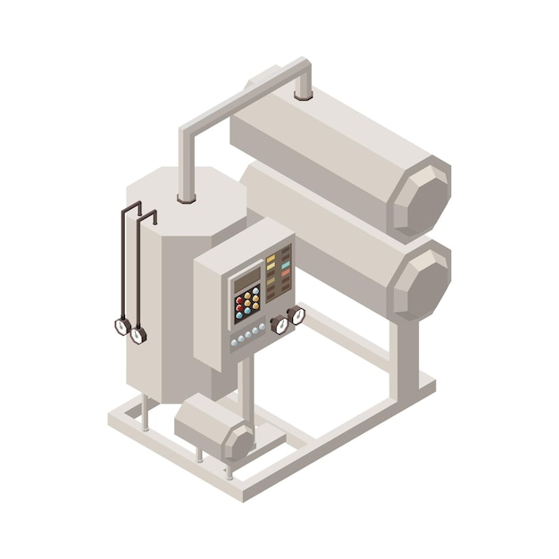 Composición isométrica de producción de leche con imagen aislada de instalación industrial en ilustración de vector de fondo en blanco