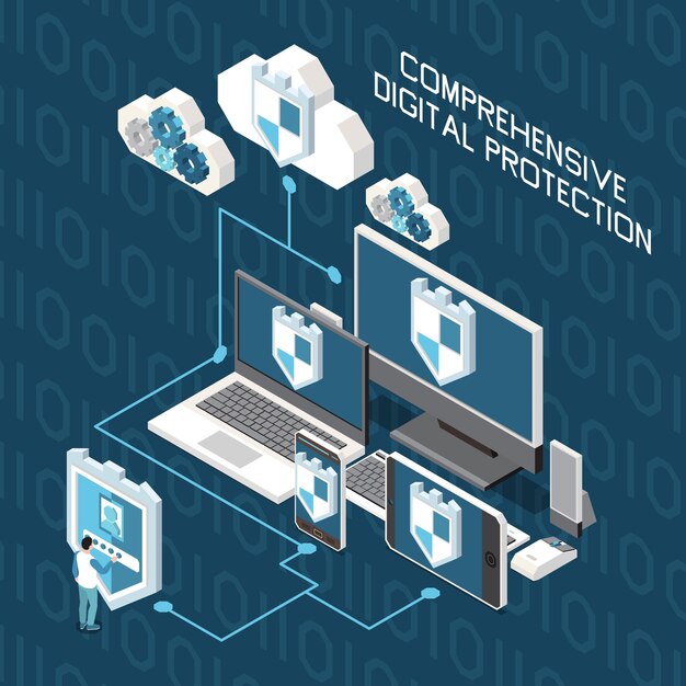 Composición isométrica de protección de datos personales de privacidad digital.