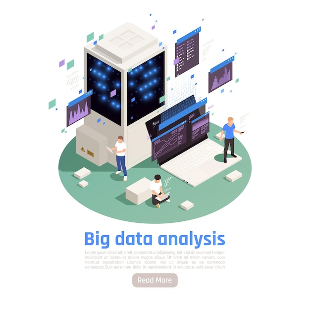 Composición isométrica del servicio de big data con arquitectura de almacenamiento y computación que recopila la gestión de análisis en tiempo real