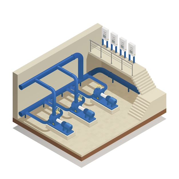 Composición isométrica del sistema de limpieza de agua