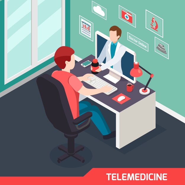 Composición isométrica de la tecnología médica moderna con servicio de telemedicina alternativa médico virtual consulta privada en línea ilustración de prescripción