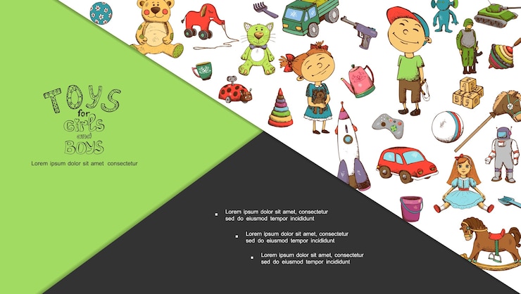 Vector gratuito composición de juguetes infantiles dibujados a mano