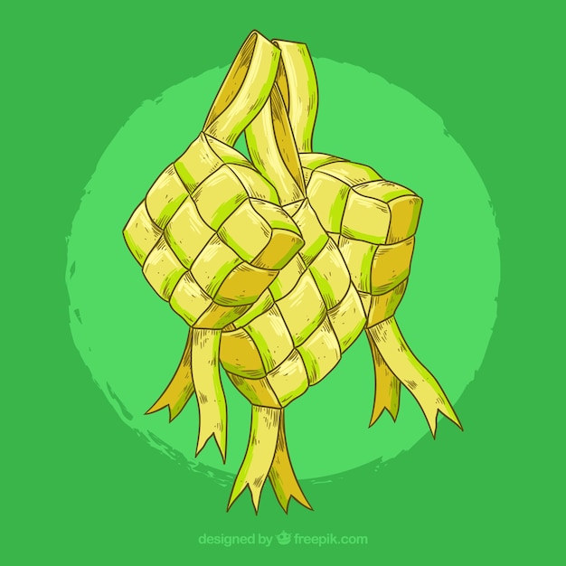 Vector gratuito composición de ketupat tradicional dibujada a mano