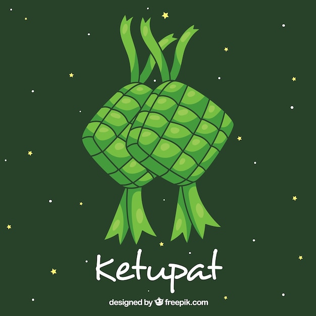 Composición de ketupat tradicional dibujada a mano