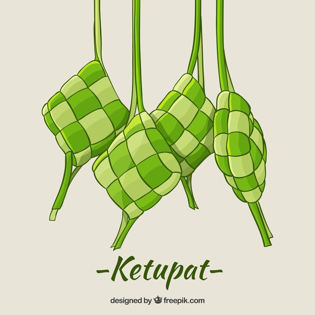 Composición de ketupat tradicional dibujada a mano