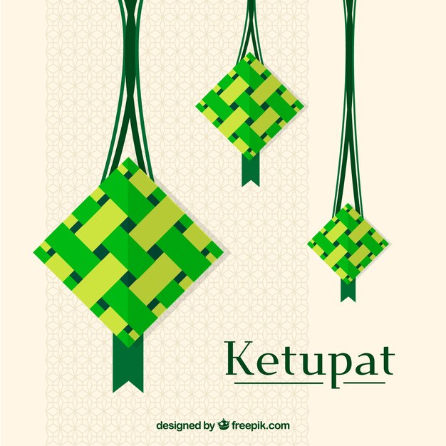 Composición de ketupat tradicional con diseño plano