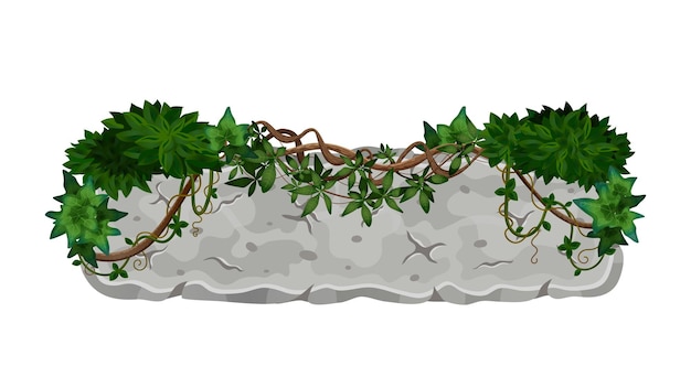 Vector gratuito composición de lianas de la selva tropical con imágenes de lianas en la ilustración de vector de piedra larga